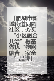 肥城市新城街道同圆社区：夯实“小区融合共治”根基做优“物网融合一家亲”品牌